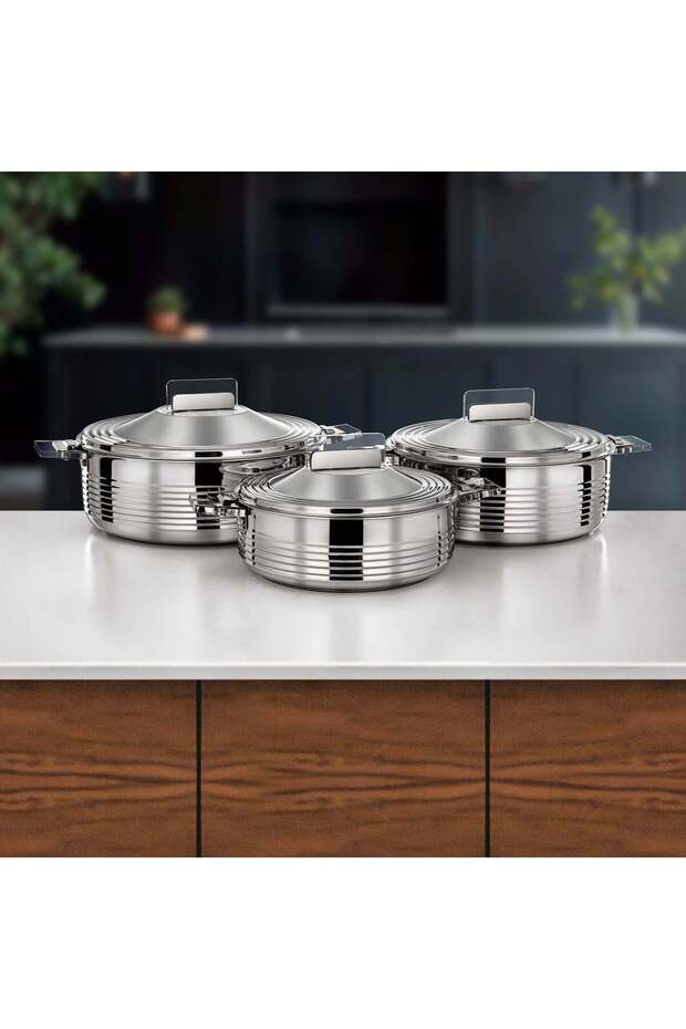 Mahra Hot Pot Set of 3 Stainless Steel Silver (H 25 P 3)