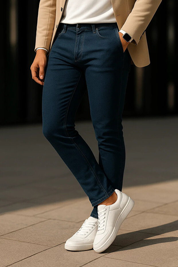 Men's Cotton Basic Blue Jeans Trousers - 3
