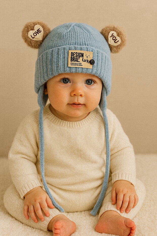 Knitted Outer Part, 100% Cotton Inner Part Baby Beanie