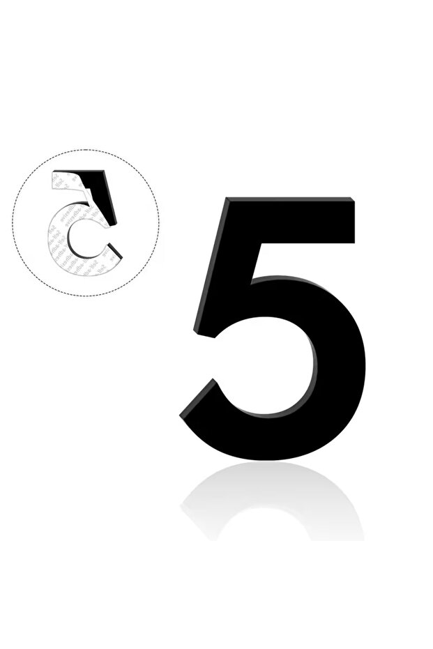 Apartment -Wall - Door - Room Number 3mm Laser Cut Black Plexiglass Self-Adhesive 10 cm No. 5 Five