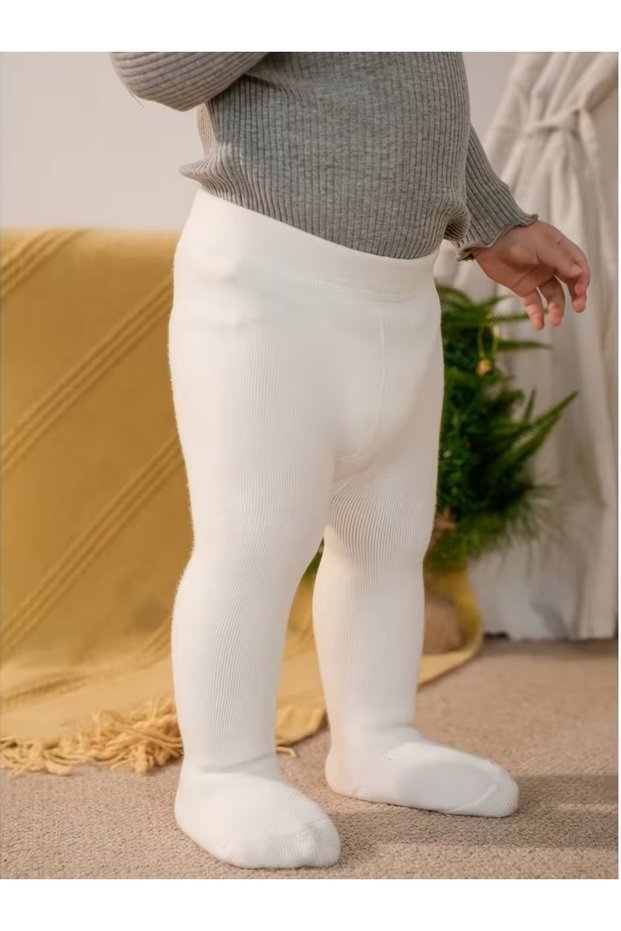 Baby & Kids White Cotton Winter Thick Lined Thermal Towel Pantyhose