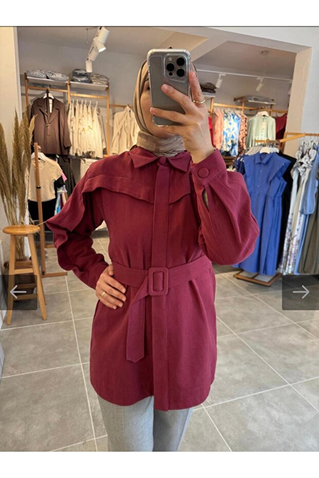 Düğmeli Gabardin Ceket - 1