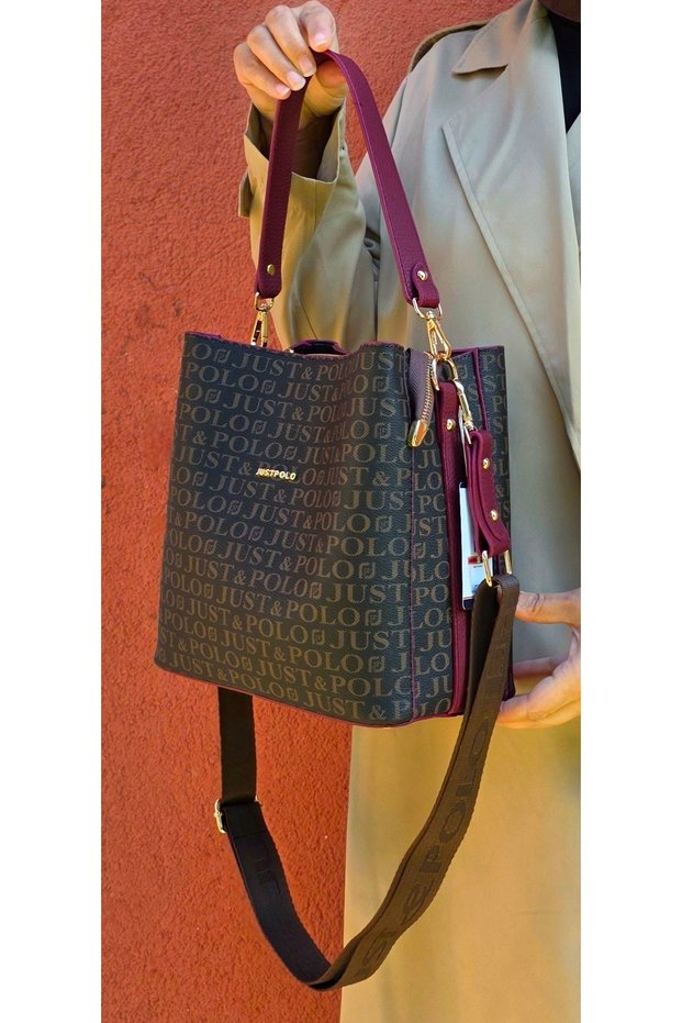 Justpolo Women's Coffee Burgundy Short and Long Adjustable Shoulder Bag
