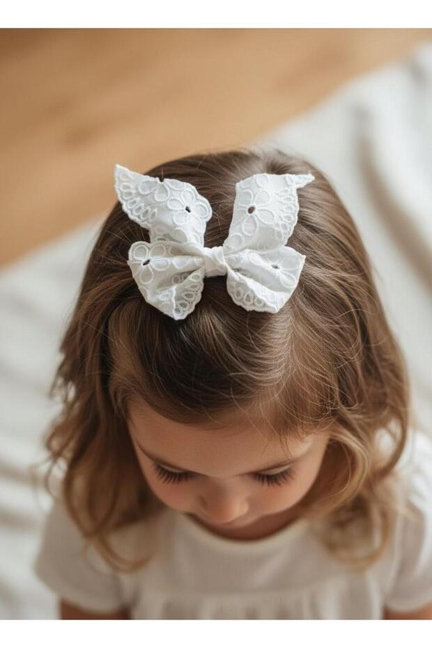 Yan Children's Hair Clip, White Floral Lace Bow, Handmade Hair Clip, Girls' Hair Clip