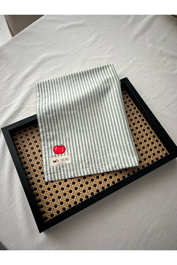 Cotton Linen Fabric Green Striped Kitchen Towel (35X50Cm)