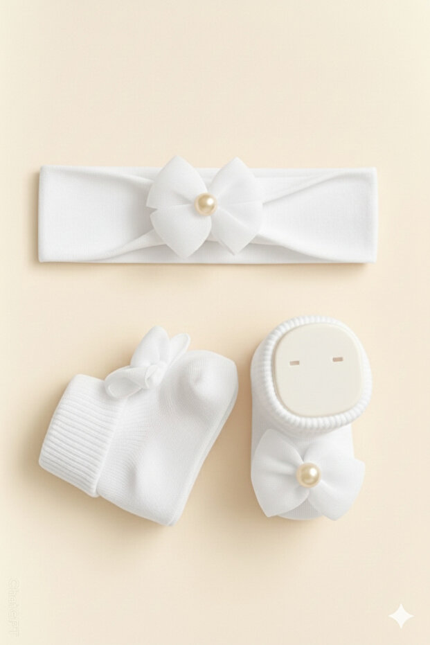 Bow Bandana White Gift Baby Socks Set 0-2 Years
