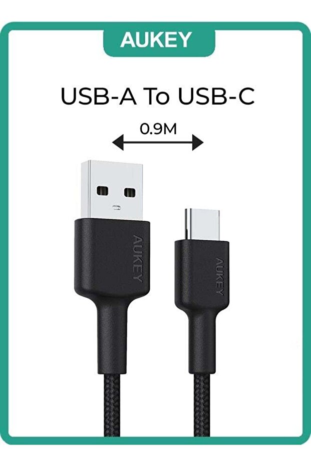 كابل مضفر من النايلون للمزامنة والشحن USB-A إلى USB-C بطول 0.9 متر CD30 أسود