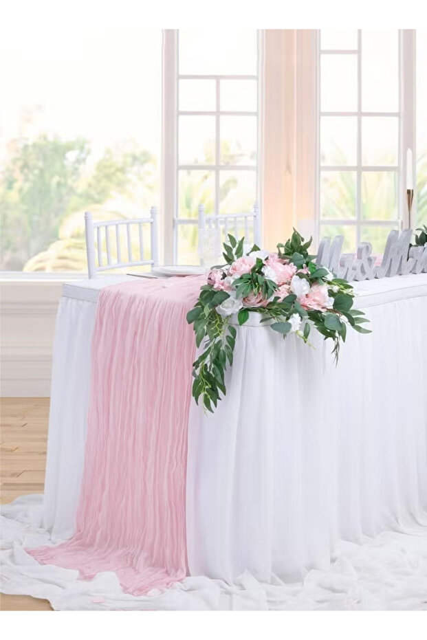 مفرش طاولة، مفرش طاولة من الشاش مقاس 90 × 400 سم، مفرش طاولة شفاف على الطراز الريفي - 6