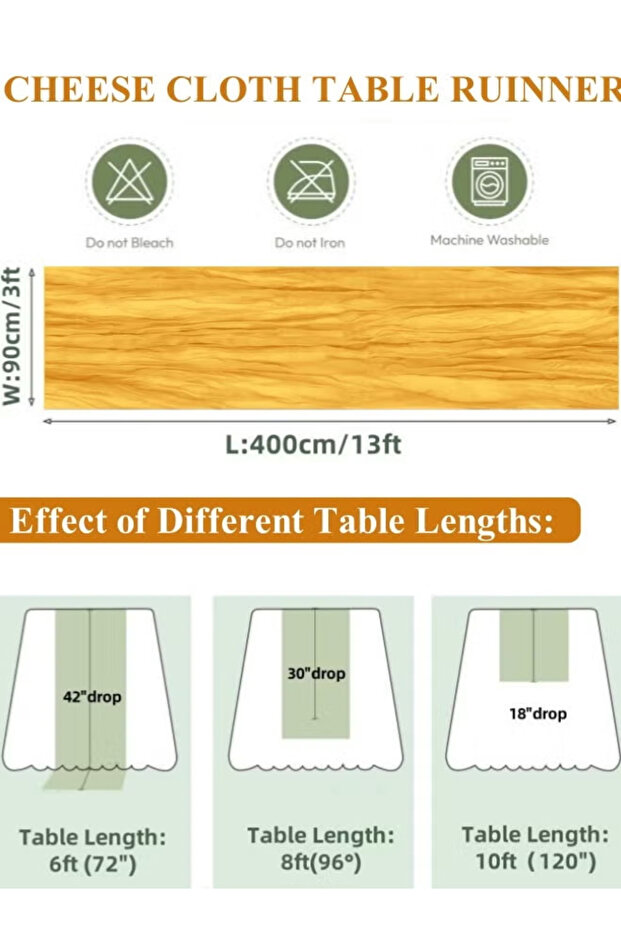 Table runner, 90 x 400 cm gauze table runner, rustic style transparent table runner - 2