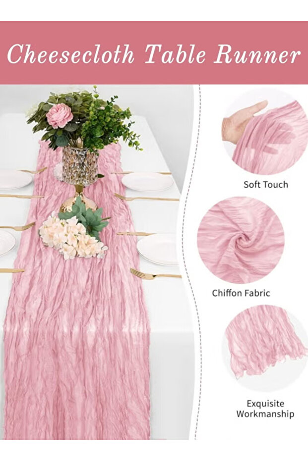 مفرش طاولة، مفرش طاولة من الشاش مقاس 90 × 400 سم، مفرش طاولة شفاف على الطراز الريفي - 3
