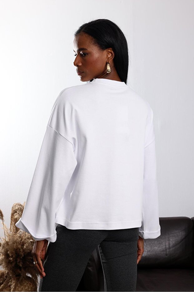 Beyaz Duble Kol Basic Tişört 2625 - 6