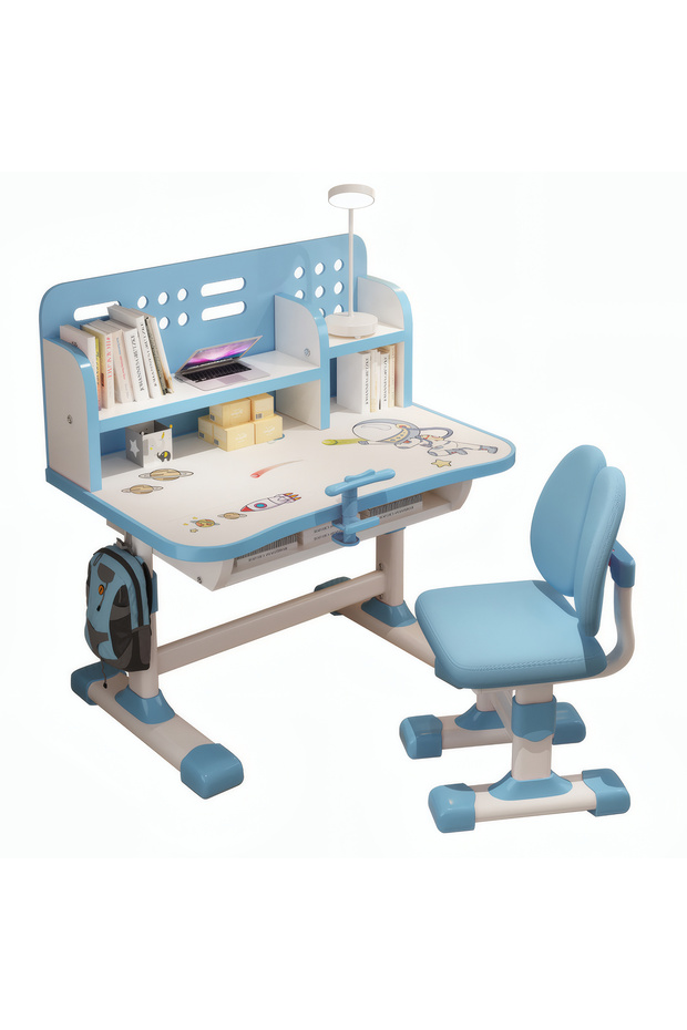 Enlarged Kids Table and Chair Set, Multifunctional Children's Reading Study Activity Desk, Ergonomic Toddler Chairs, with Storage Drawer, Bookcase, Double Shelves, for School Student Writing Studying