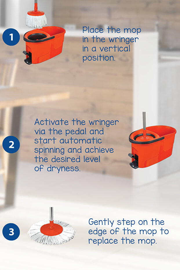 مجموعة ممسحة فورس سبين مع دواسة دوارة 360 درجة - 4