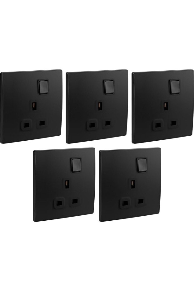 Legrand Mallia Senses 13A Switched Socket Outlet Single Pole (Pack of 5, Matt Black)