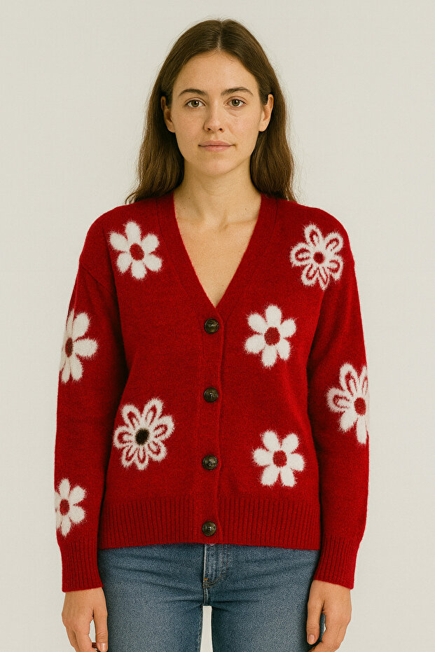 كارديجان فضفاض عادي بأزرار بنقشة ديزي - 1