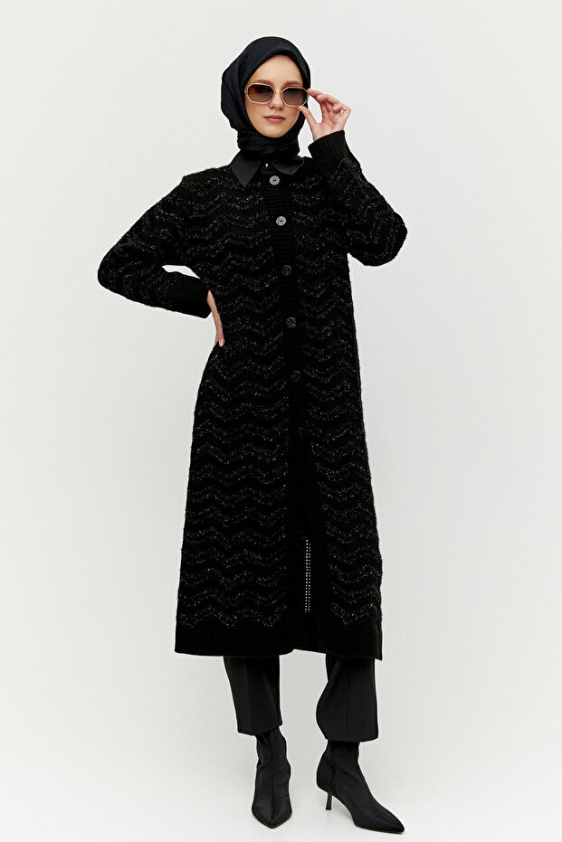 Simli Uzun Triko Hırka - 2