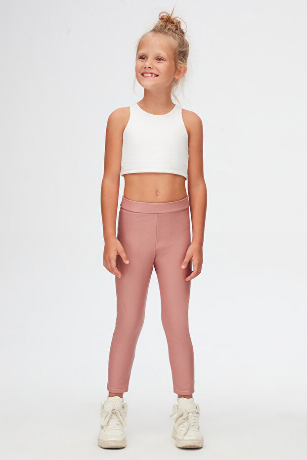 Powder Pink Girl's Winter Leather Trousers