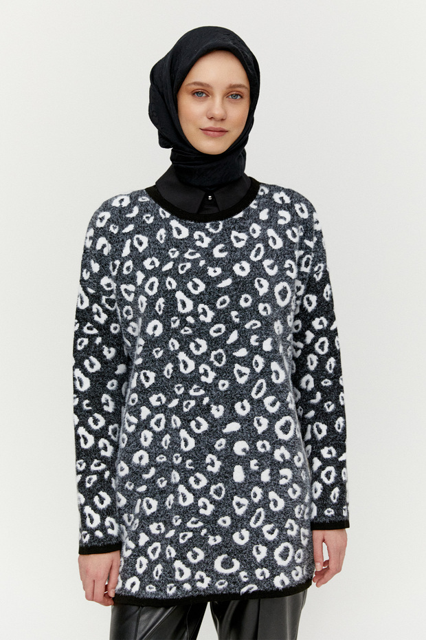 Leopar Detaylı Triko Tunik - 3
