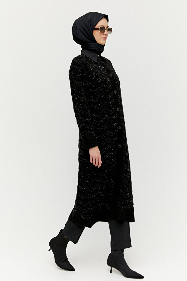 Simli Uzun Triko Hırka - 3