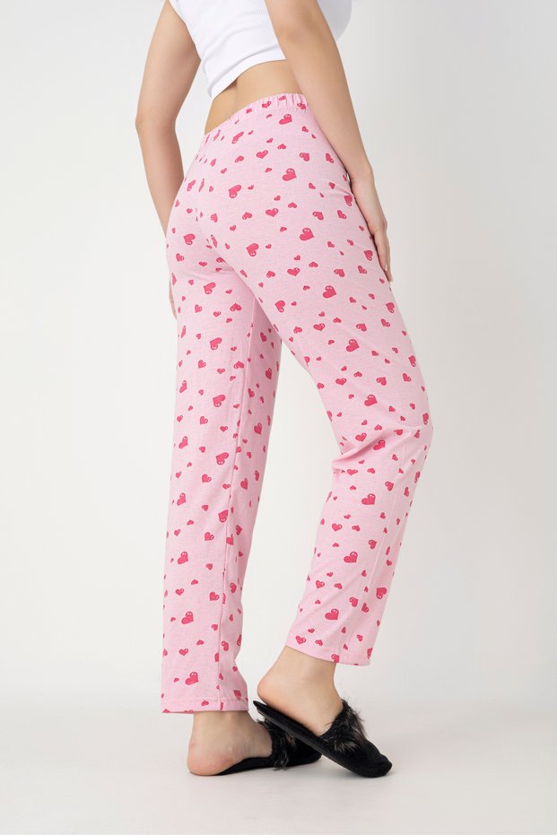 Cotton Thin Breathable Fabric Ribbon Waist Detailed Printed Pocketless Women's Pajama Bottoms