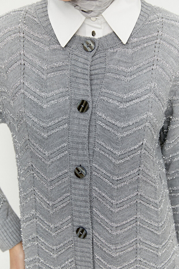 Simli Uzun Triko Hırka - 5