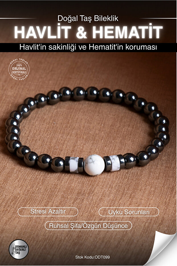 Certified Howlite-Hematite Natural Stone Bracelet Odt099