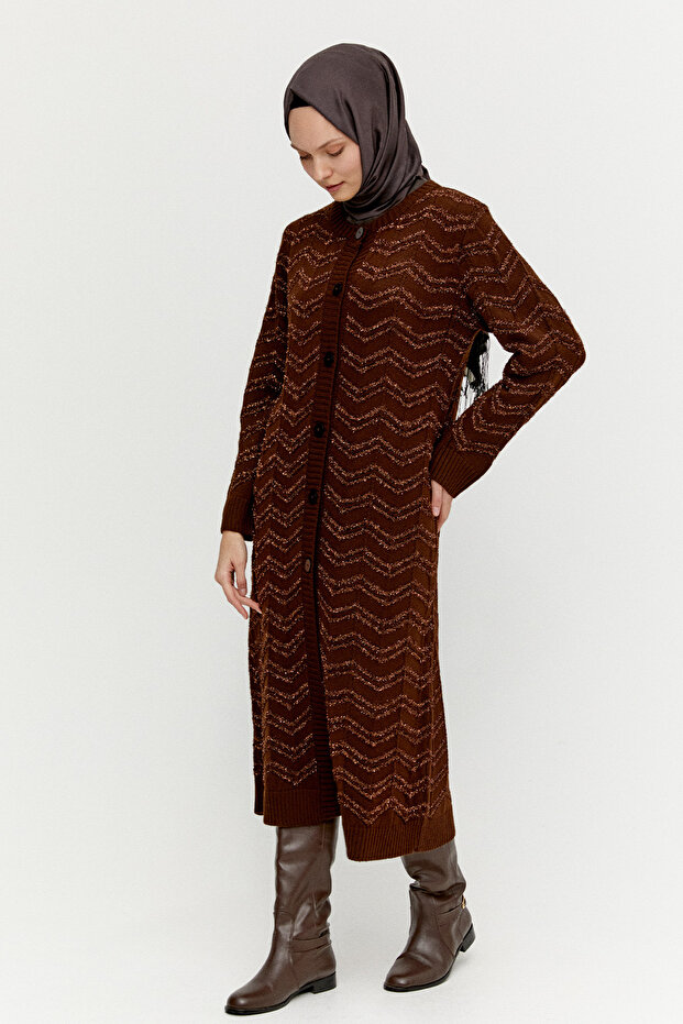 Simli Uzun Triko Hırka - 1