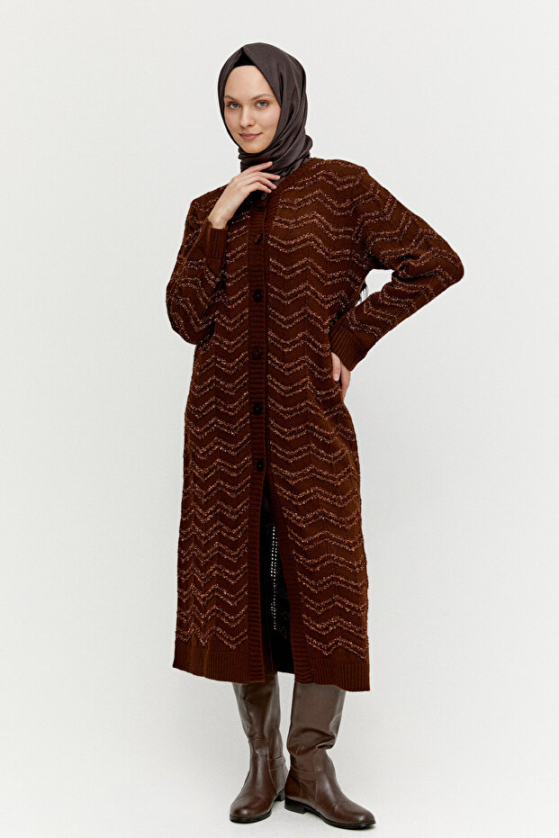 Simli Uzun Triko Hırka - 2