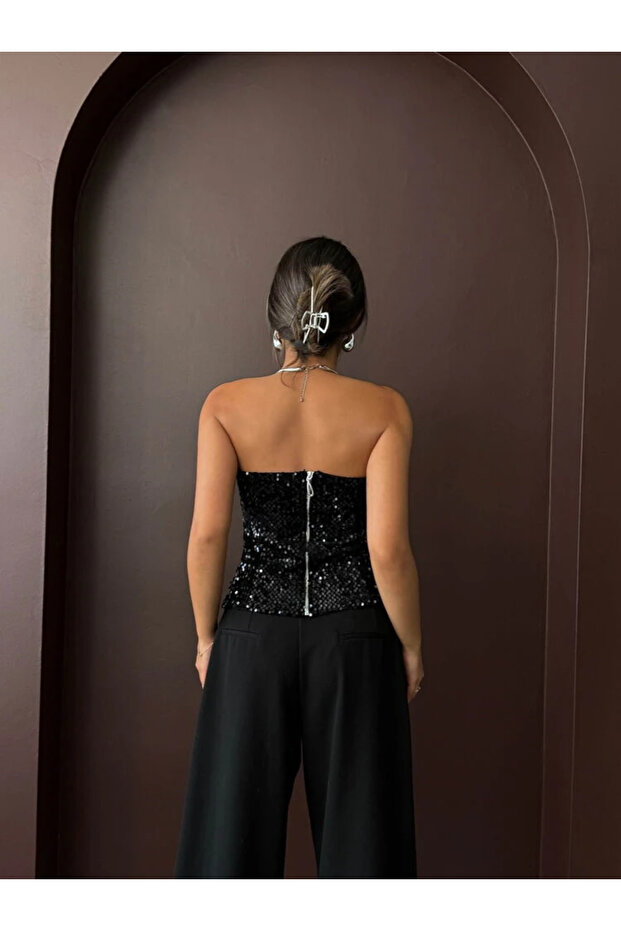 Siyah Simli Straplez Bustiyer - 4