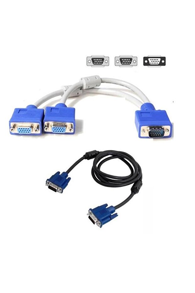 كابل مزدوج VGA Y + كابل VGA بطول 1.5 متر