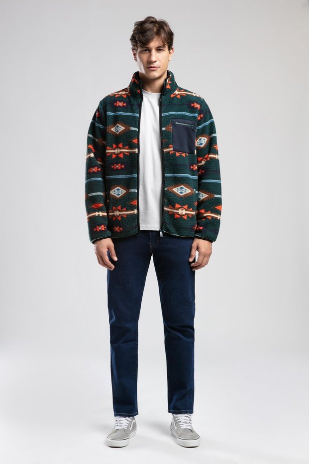 Folks Men's Mock Neck Zippered Sweatshirt Green