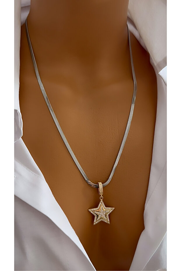 Çelik çoklu charm kolye - 2