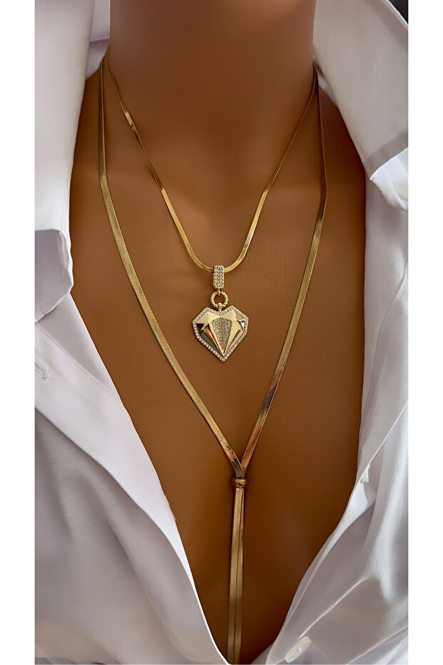 Çelik çoklu charm kolye - 2