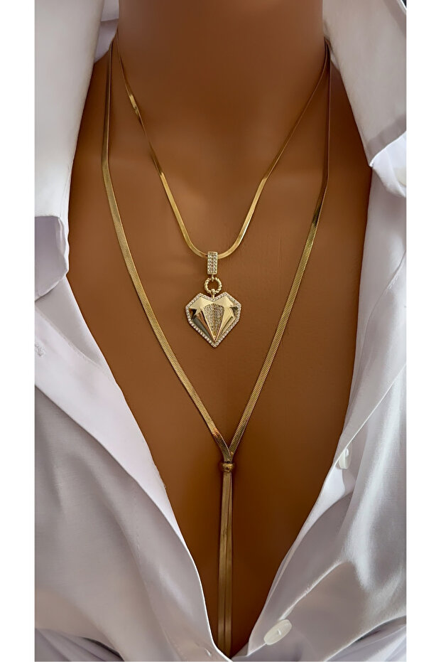 Çelik çoklu charm kolye - 1