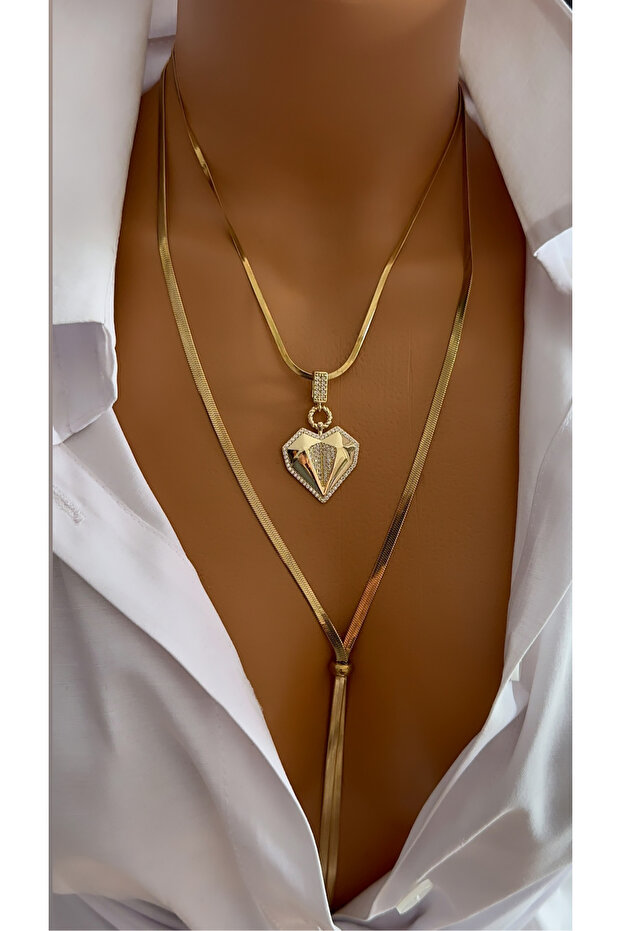 Çelik çoklu charm kolye - 3