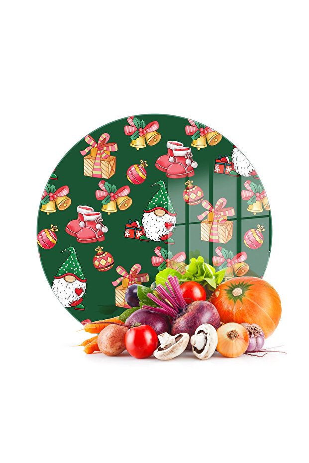 Glass Cutting Board and Serving Bowl Round Christmas New Year Patterned 30 X 30 cm