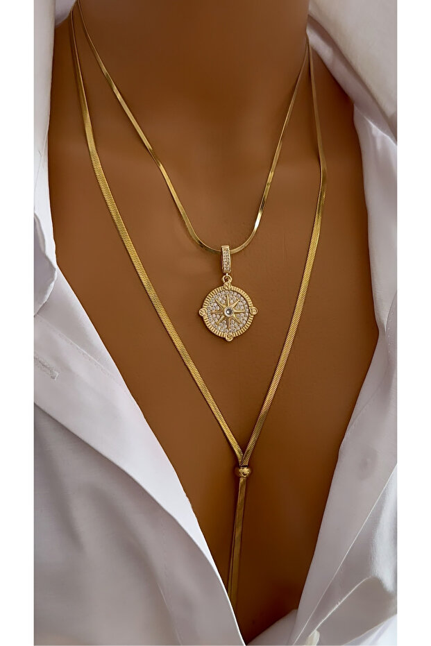 Çelik çoklu charm kolye - 2