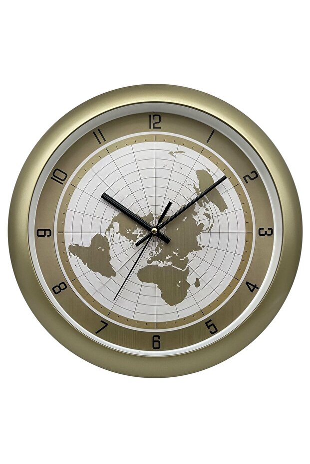 WORLD MAP WALL CLOCK 36 CM GOLD
