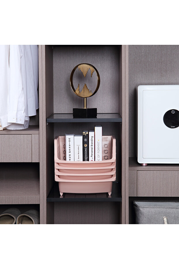 رف تخزين قابل للتكديس بأربع طبقات باللون الوردي - رف تخزين مفتوح - 5