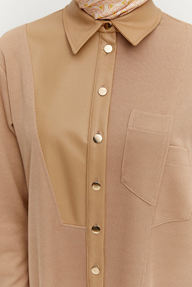 Deri Kombinli Örme Tunik - 6