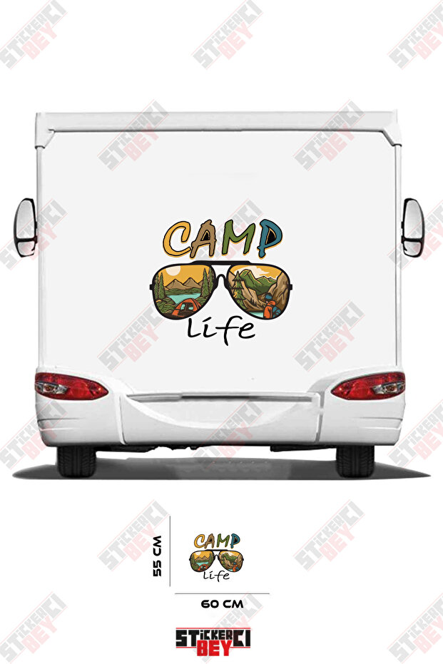 Camp Life Written on It Glasses and Nature View Caravan Sticker Coating