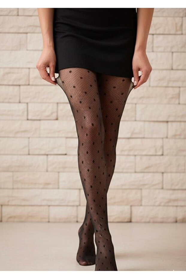 Glow Black Patterned Pantyhose