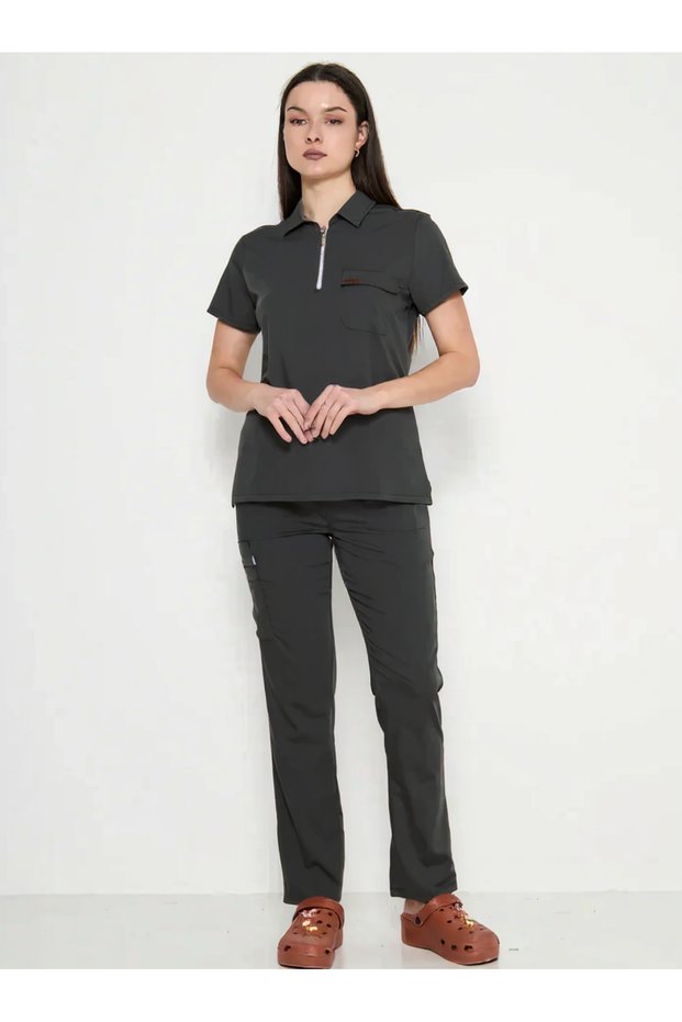 Polo Collar Smoky Gray Medical Nurse Doctor Uniform Scrubs Uniform Women's