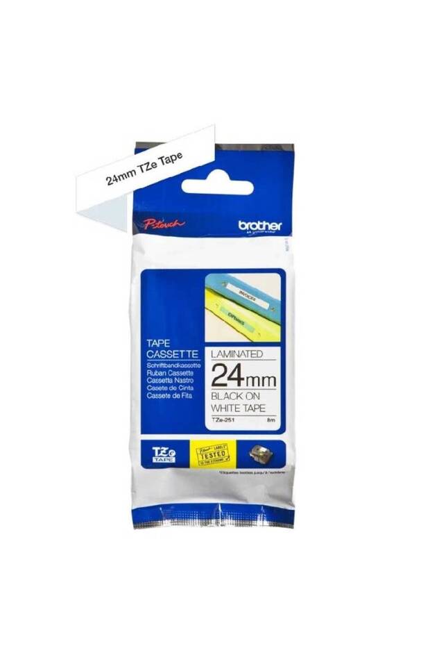 TZe-251 Labelling Tape Cassette – Black on White, 24mm wide