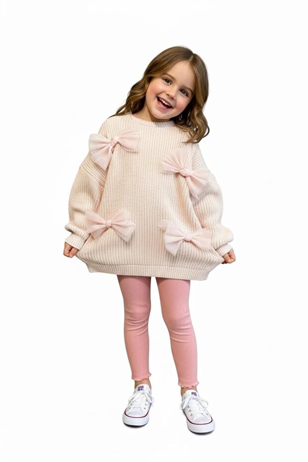 Bowknot Knitwear Sweater Ribbed Knit Leggings Set