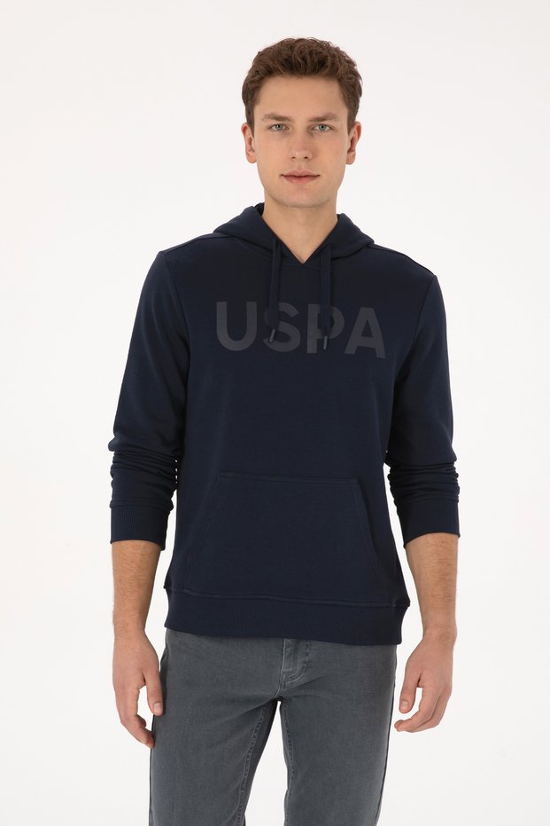 Men's Slim Fit Hooded Navy Blue Basic Sweatshirt 50307695-Vr033