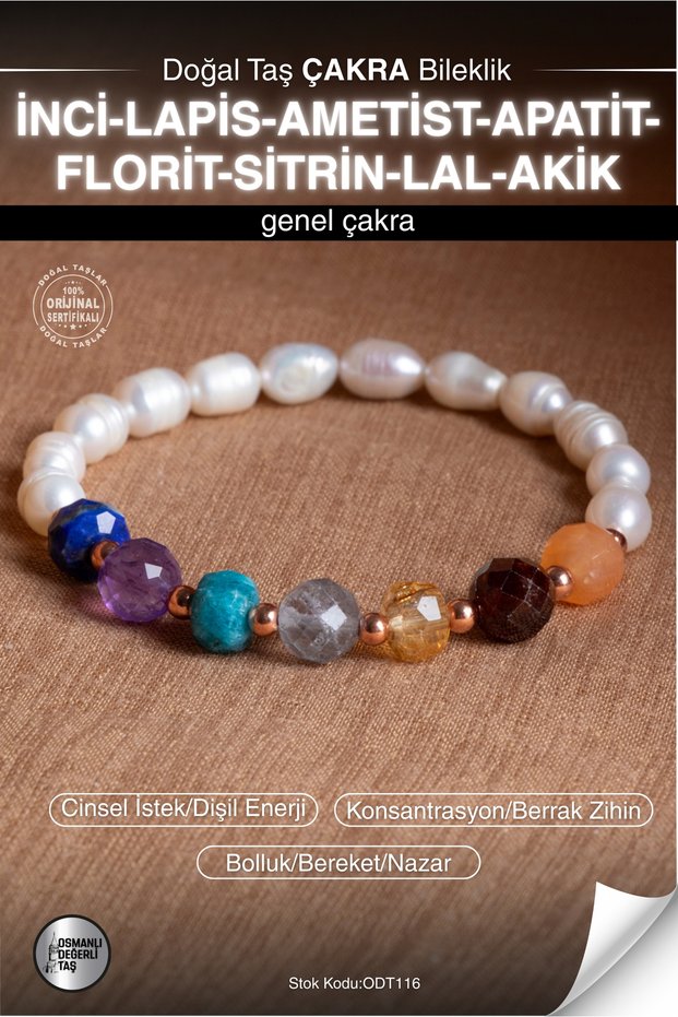 Certified Pearl-Lapis-Amethyst-Apatite-Fluorite-Citrine-Lal-Aquamarine Natural Stone Bracelet Odt116