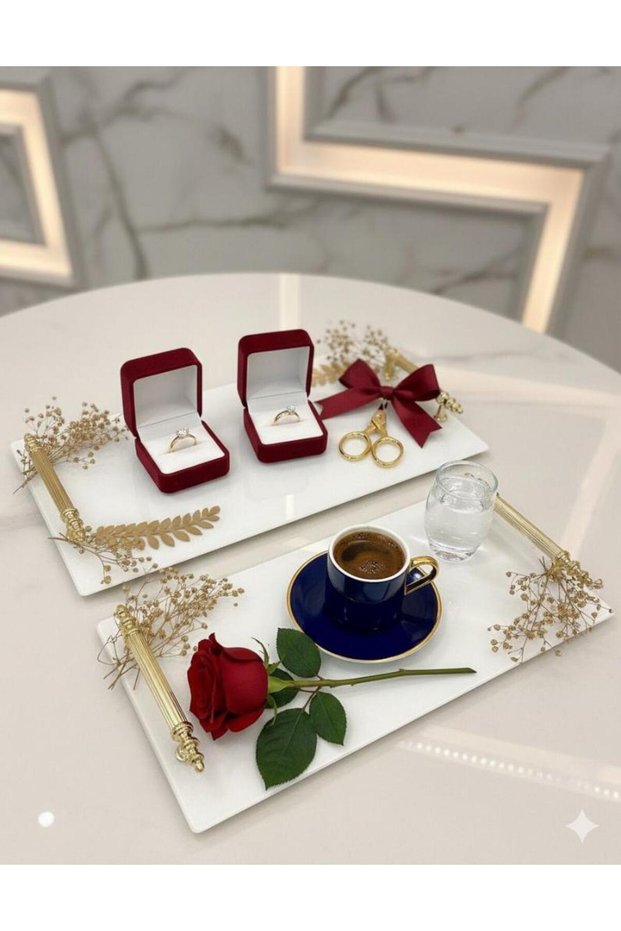 Decorative Double Promise Tray Engagement Tray Groom Coffee Tray