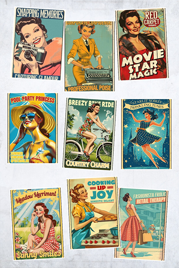 Vintage Designs Themed Set of 9 Postcards