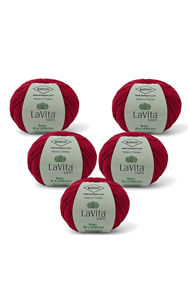 Baby Bamboo Hand Knitting Yarn 50% Bamboo 50% Acrylic 250Gr 5 Pcs (3215 Cherry)